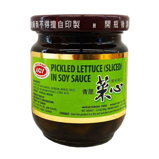 Front graphic image of AGV Pickled Lettuce Sliced In Soy Sauce 6.3oz - 爱之味 清脆菜心 6.3oz