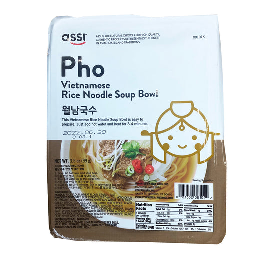 Front graphic image of ASSI Pho Vietnamese Rice Noodle Soup Bowl 3.5oz