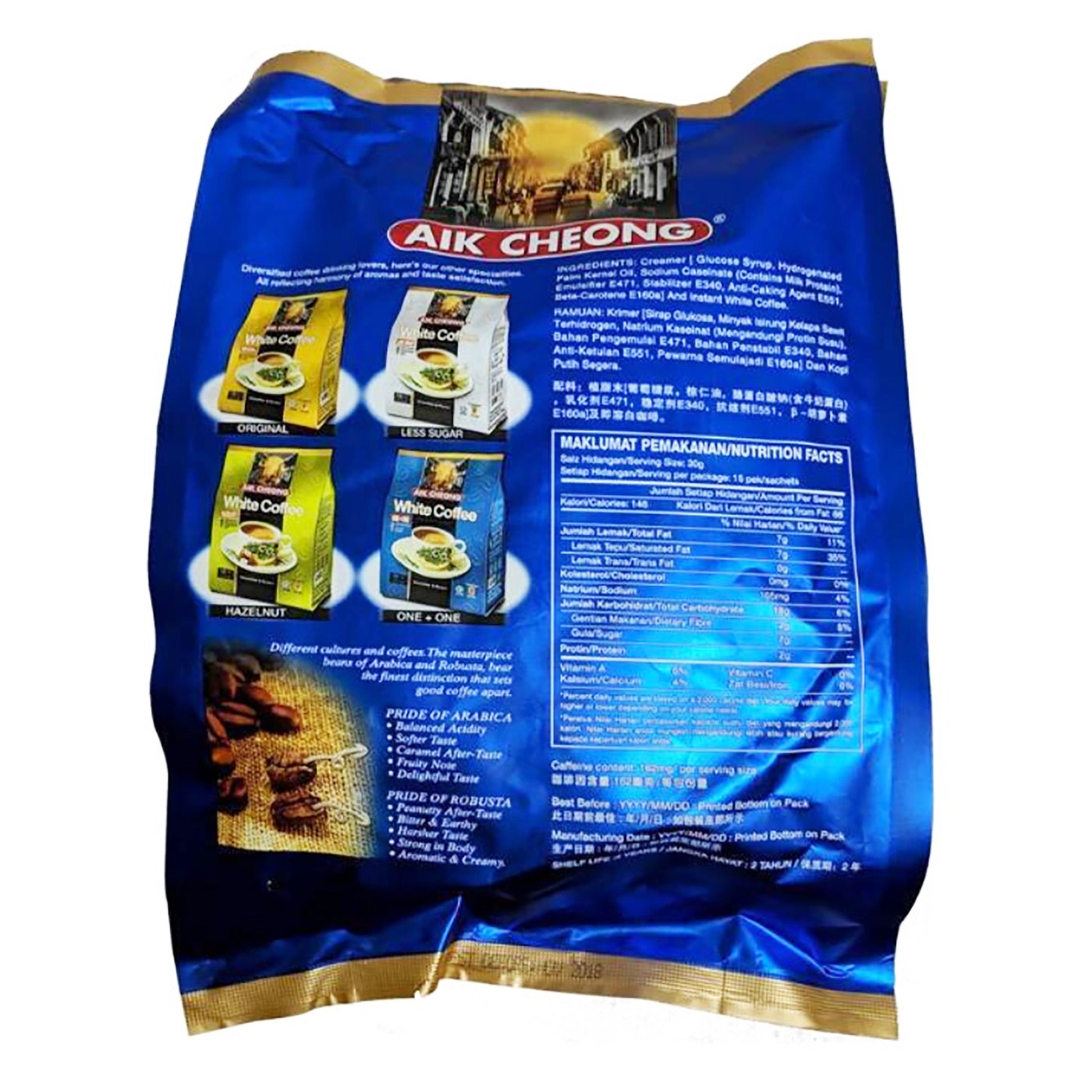 Back graphic image of Aik Cheong 2 In 1 White Coffee 21.16oz