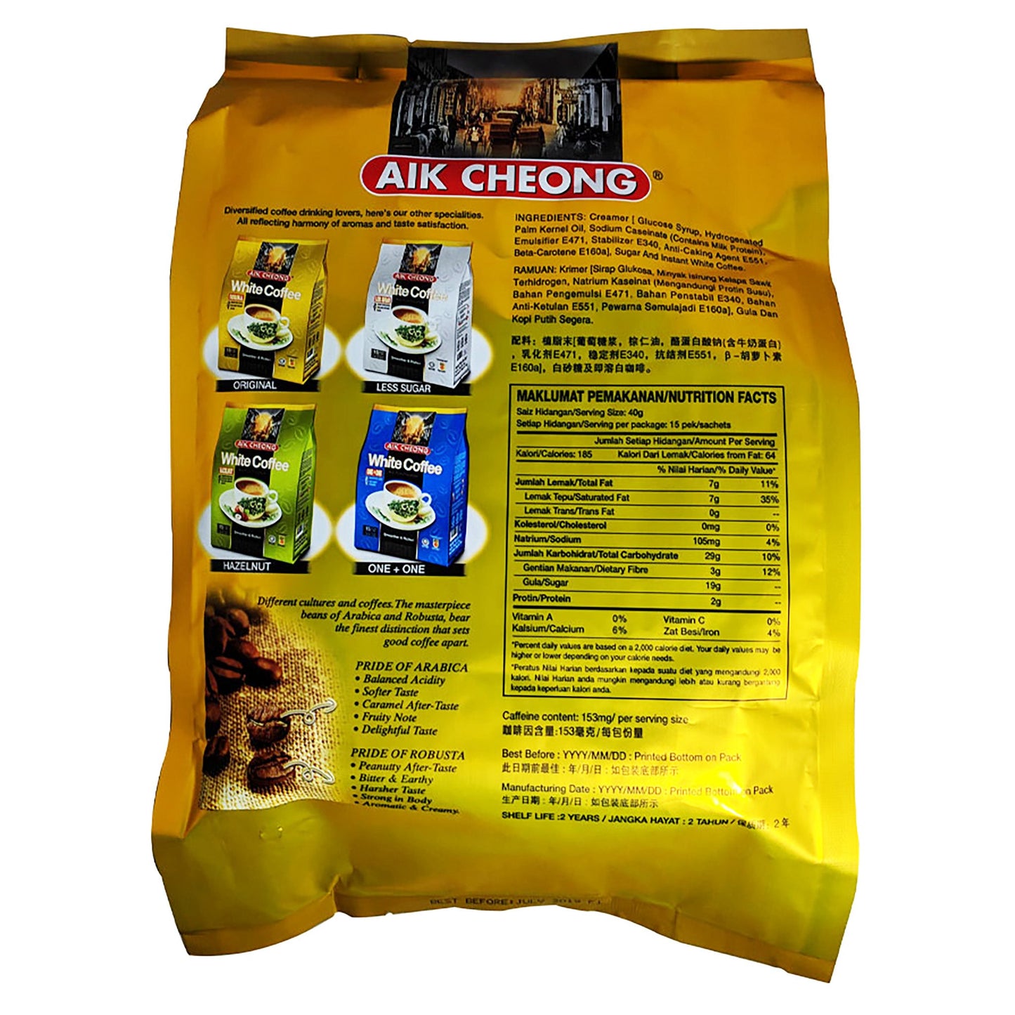 Back graphic image of Aik Cheong White Coffee Original Flavor 21.16oz