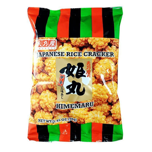 Front graphic image of Amanoya Japanese Rice Cracker Himemaru Flavor 3.45oz