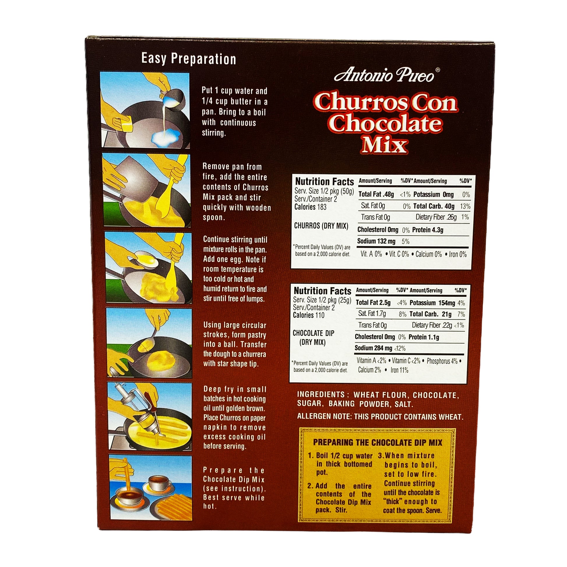 Back graphic image of Antonio Churros Con Chocolate Mix 5.29oz (150g)