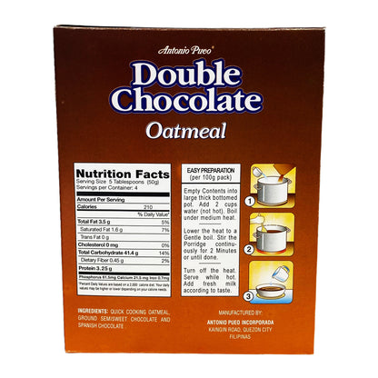 Back graphic image of Antonio Pueo Double Chocolate Oatmeal 7.05z (200g)
