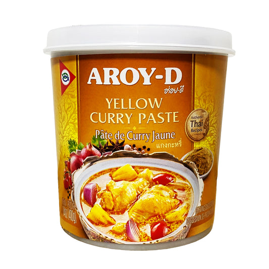 Front graphic view of Aroy-D Yellow Curry Paste 14oz (400g)