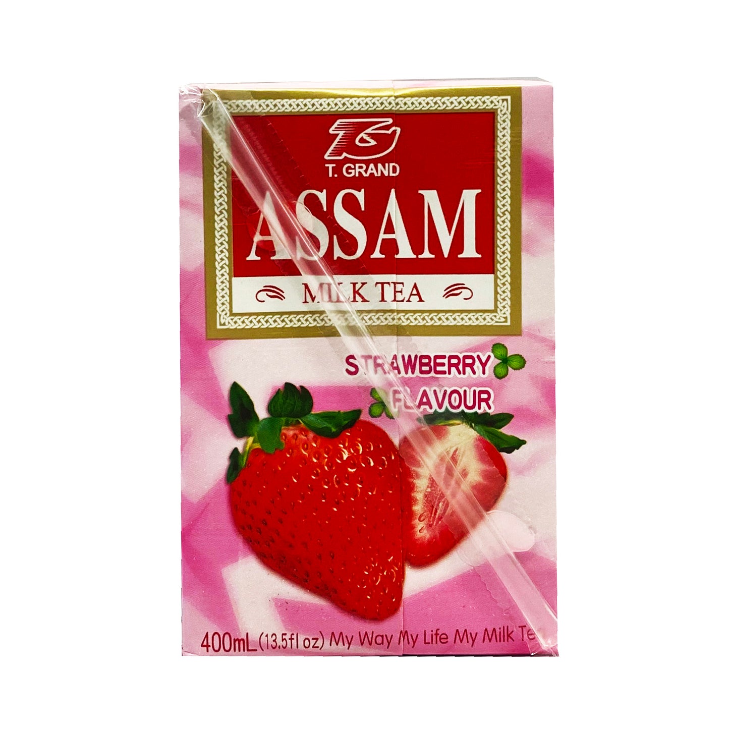 Back graphic image of Assam Milk Tea Strawberry 13.5oz - 阿萨姆 草莓奶茶 13.5oz