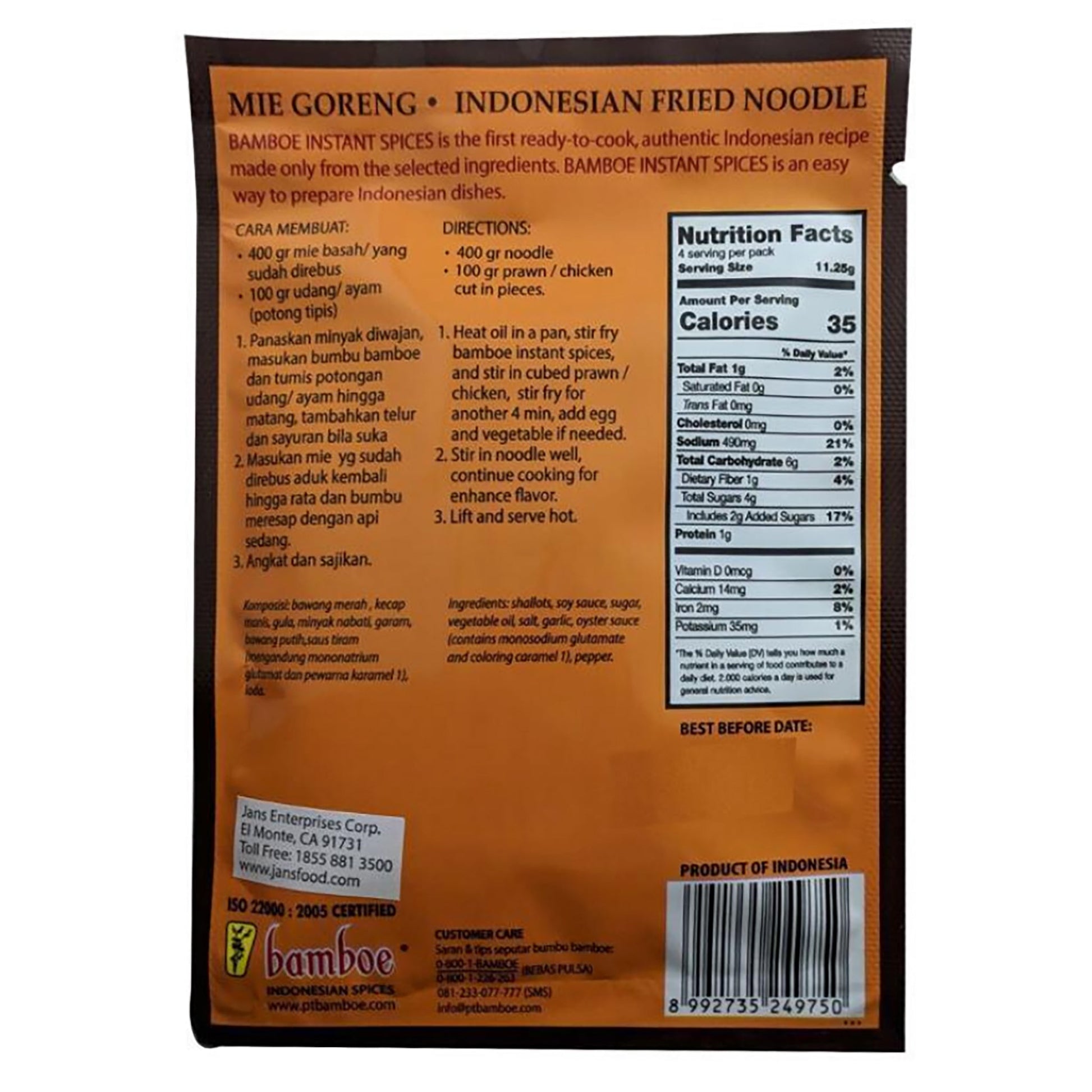 Back graphic image of Bamboe Indonesian Mix - Mie Goreng 1.6oz