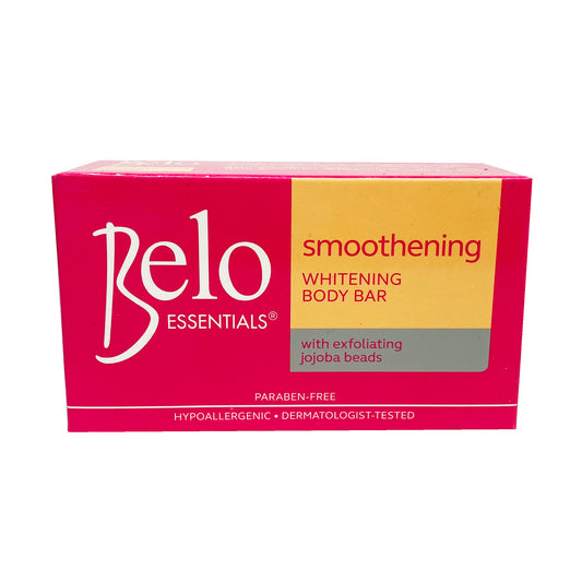 Front graphic view of Belo Smoothening Whitening Body Bar Soap - Pink 4.76oz