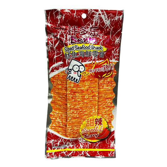 Front graphic image of Bento Squid Seafood Snack Sweet & Spicy 0.70oz