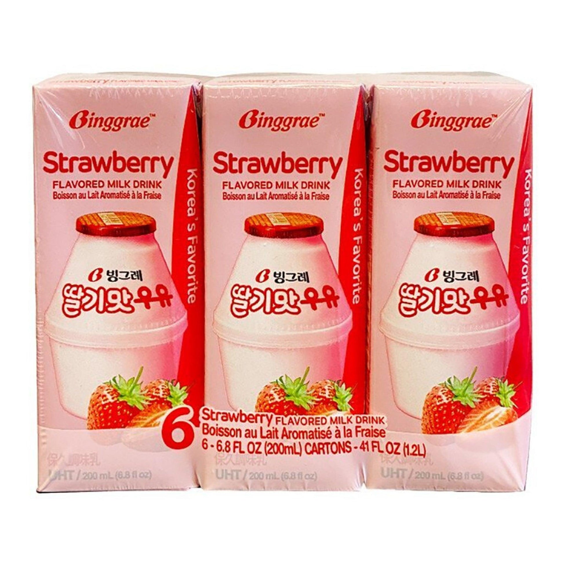 Front graphic image of Binggrae Milk Drink Strawberry Flavor 6 Pack 