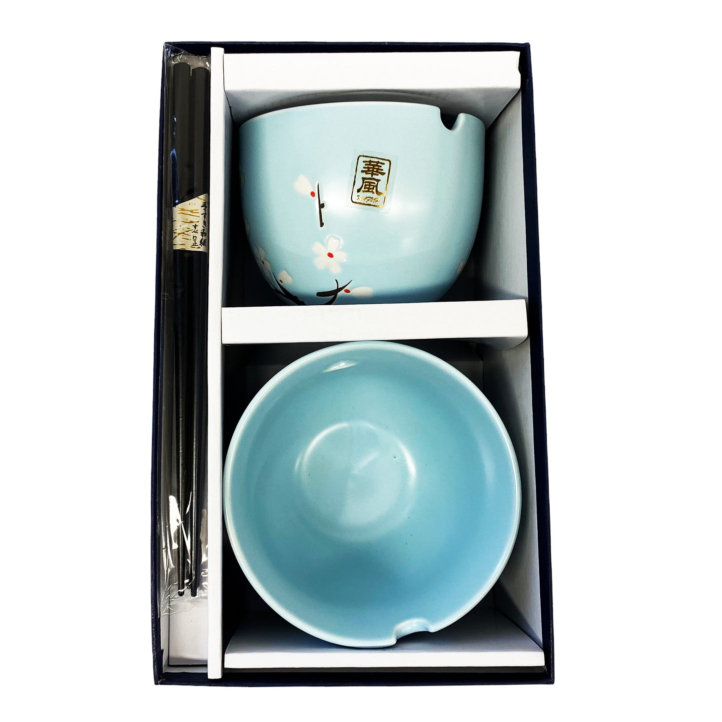 Front graphic view of Bowl Set with Chopsticks - Flowers (2 Sets)