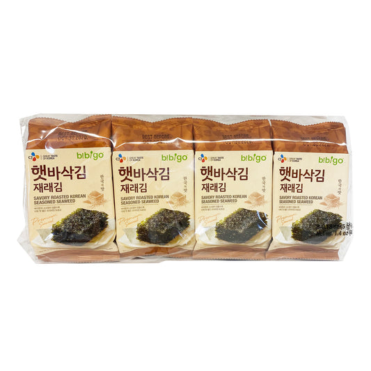 Front graphic image of CJ Savory Roasted Korean Seasoned Seaweed 8 Pack