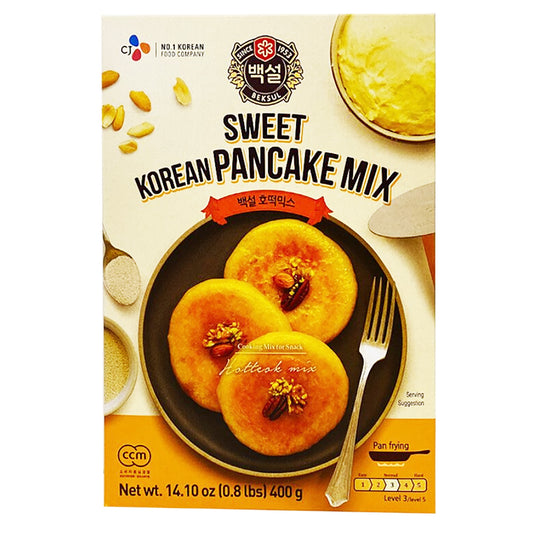 Front graphic image of CJ Sweet Korean Pancake Mix 14.1oz