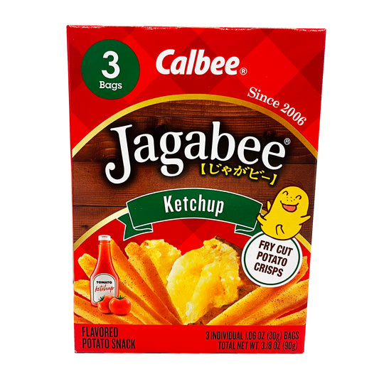 Front graphic image of Calbee Jagabee Potato Sticks - Ketchup Flavor 3.18oz (90g)