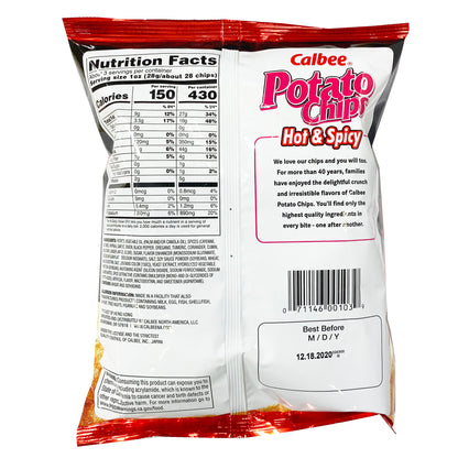 Back graphic image of Calbee Potato Chips Hot & Spicy 2.8oz