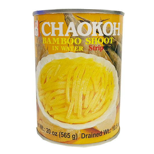 Front graphic image of Chaokoh Bamboo Shoots Strip In Water 20oz