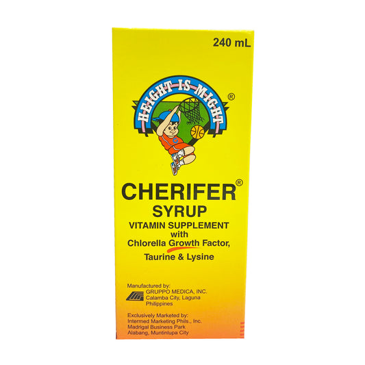 Front graphic view of Cherifer Syrup Vitamin Supplement 8.11oz