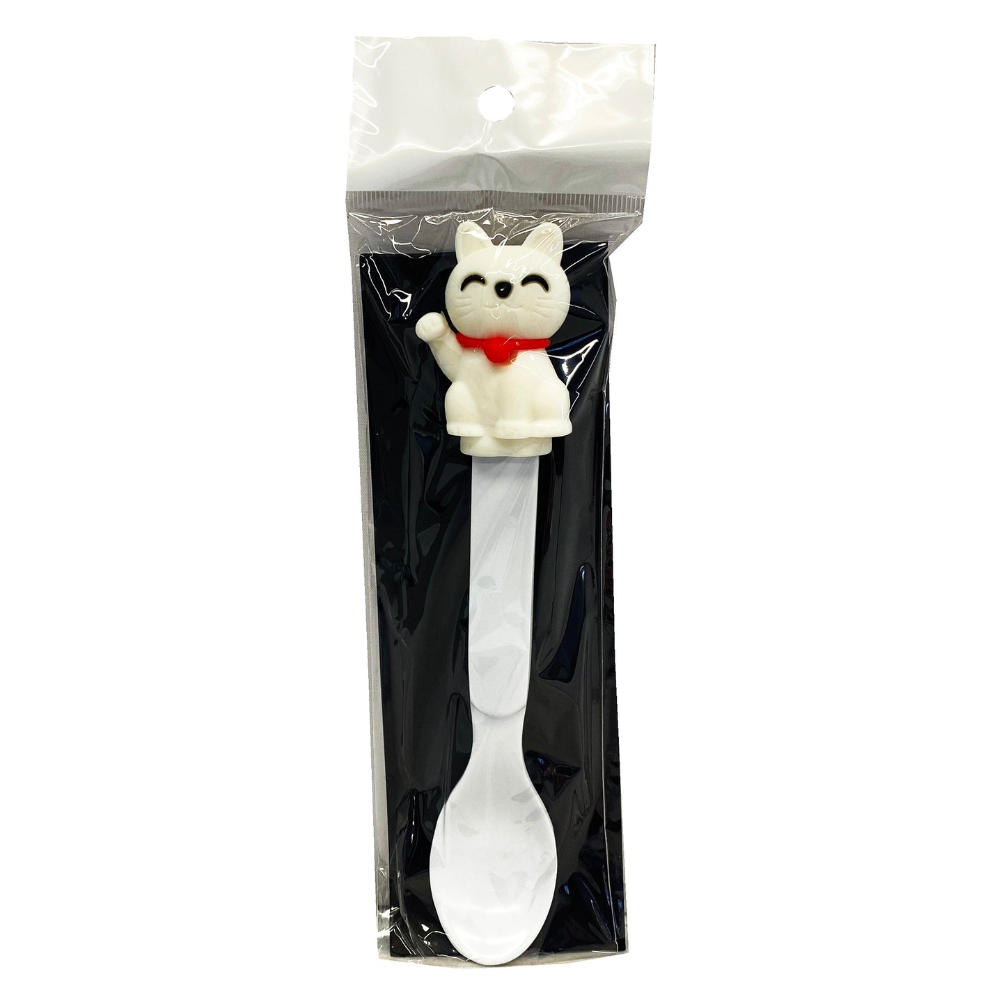 Front graphic view of Children's Plastic Spoon - White Cat 6.5 inches 