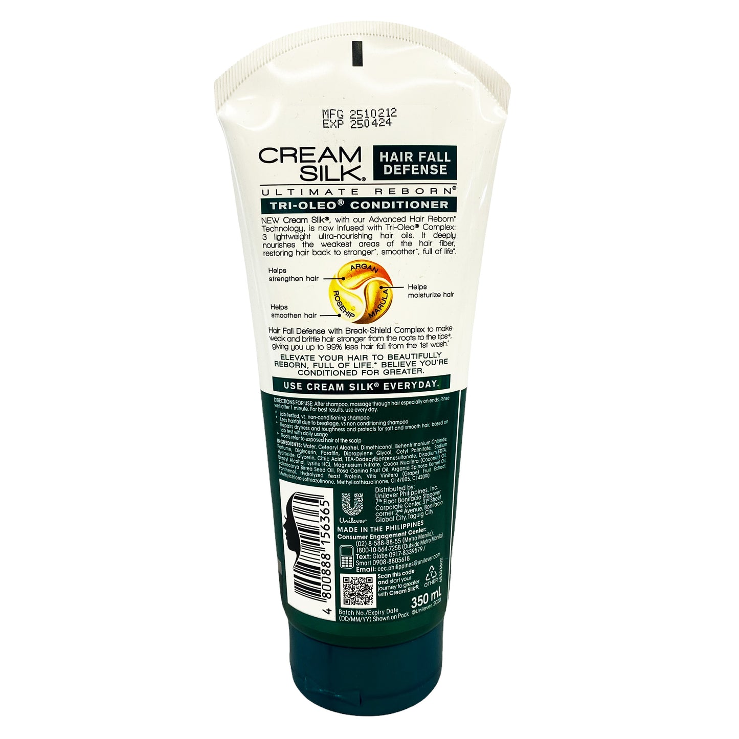 Back graphic view of Cream Silk Green Hair Fall Defense Conditioner 11.8oz (350ml)