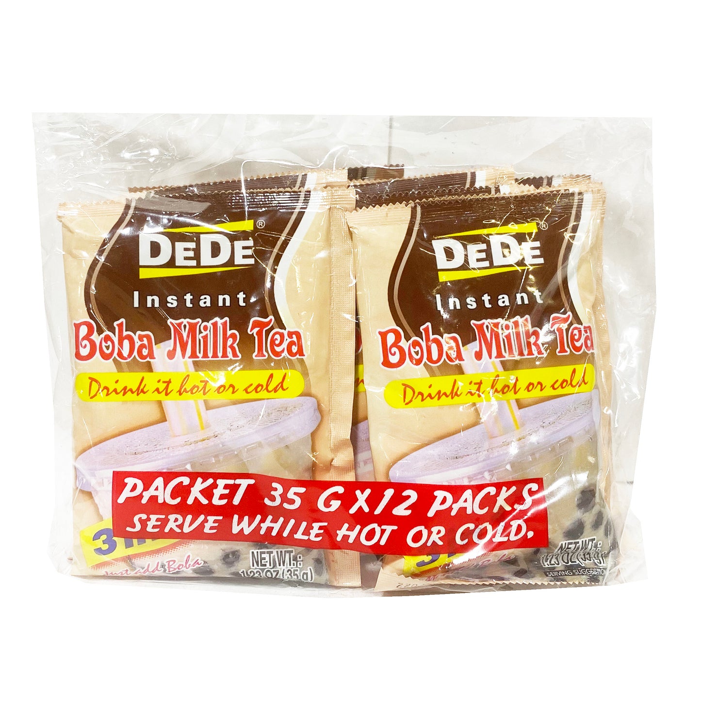 Front graphic image of DeDe Instant Boba Milk Tea 12 Pack