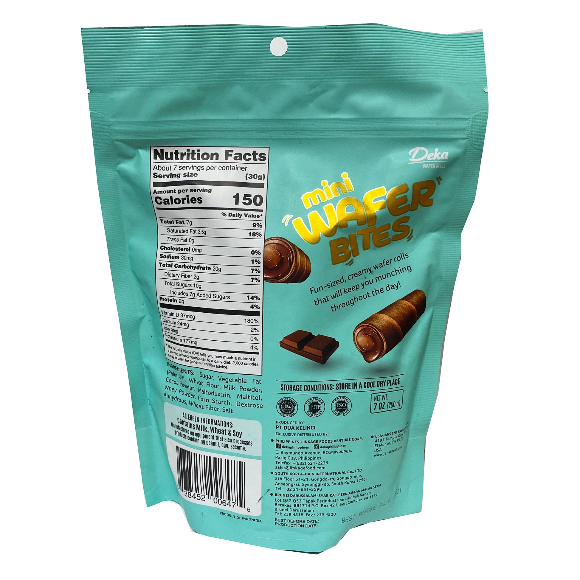 Back graphic image of Deka Wafer Bites Choco Choco Flavor 7oz