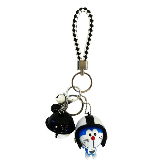 Front graphic view of Doraemon Keychain with Bells - Black & White
