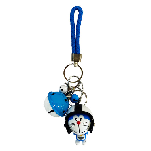 Front graphic view of Doraemon Keychain with Bells - Blue & White