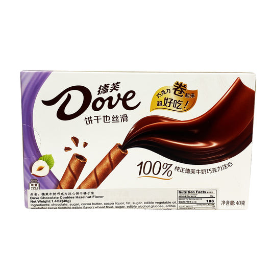 Back graphic image of Dove Chocolate Stick Wafer Roll - Hazelnut Flavor 1.4oz (40g)