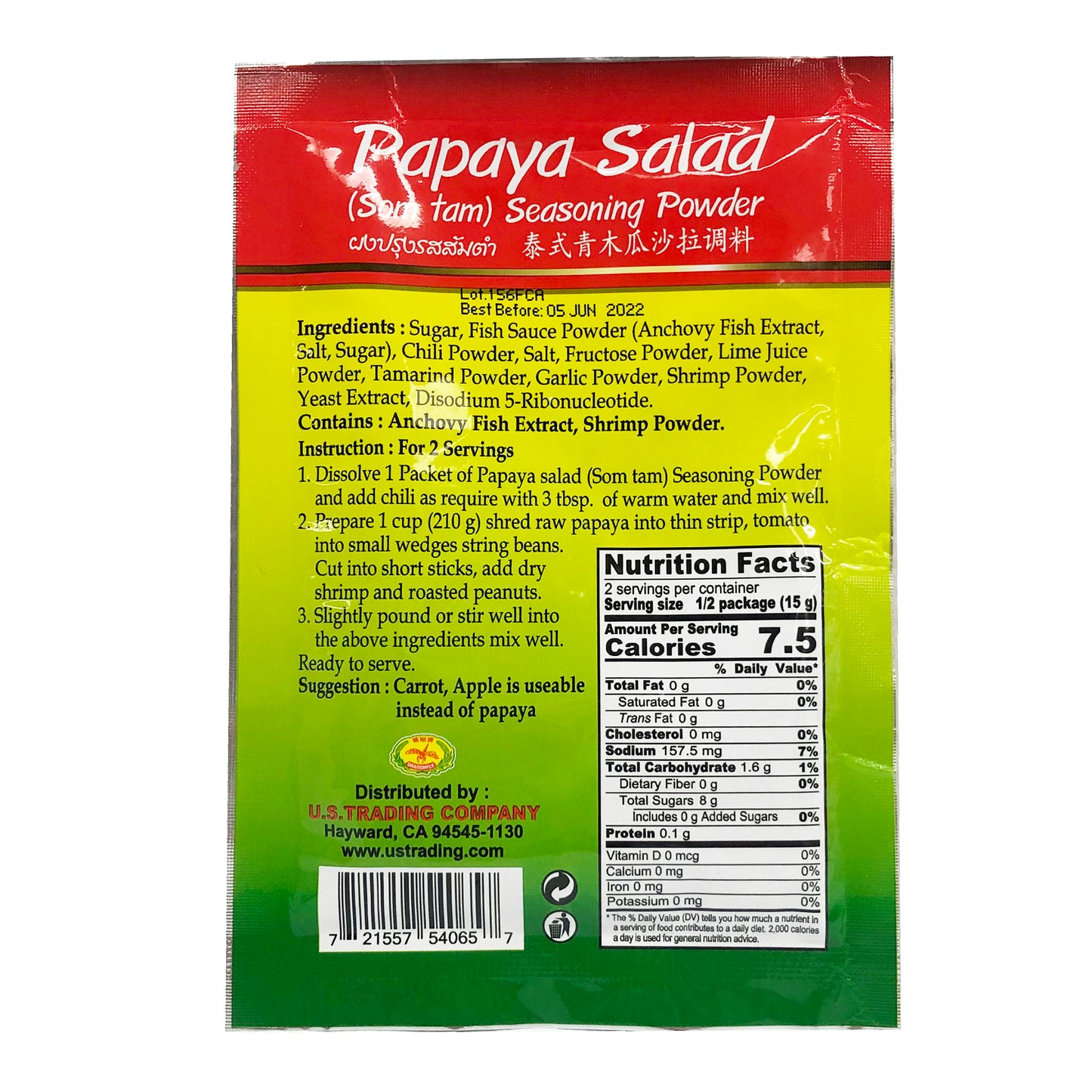 Back graphic image of Dragonfly Papaya Salad Som Tam Seasoning Powder 1.06oz