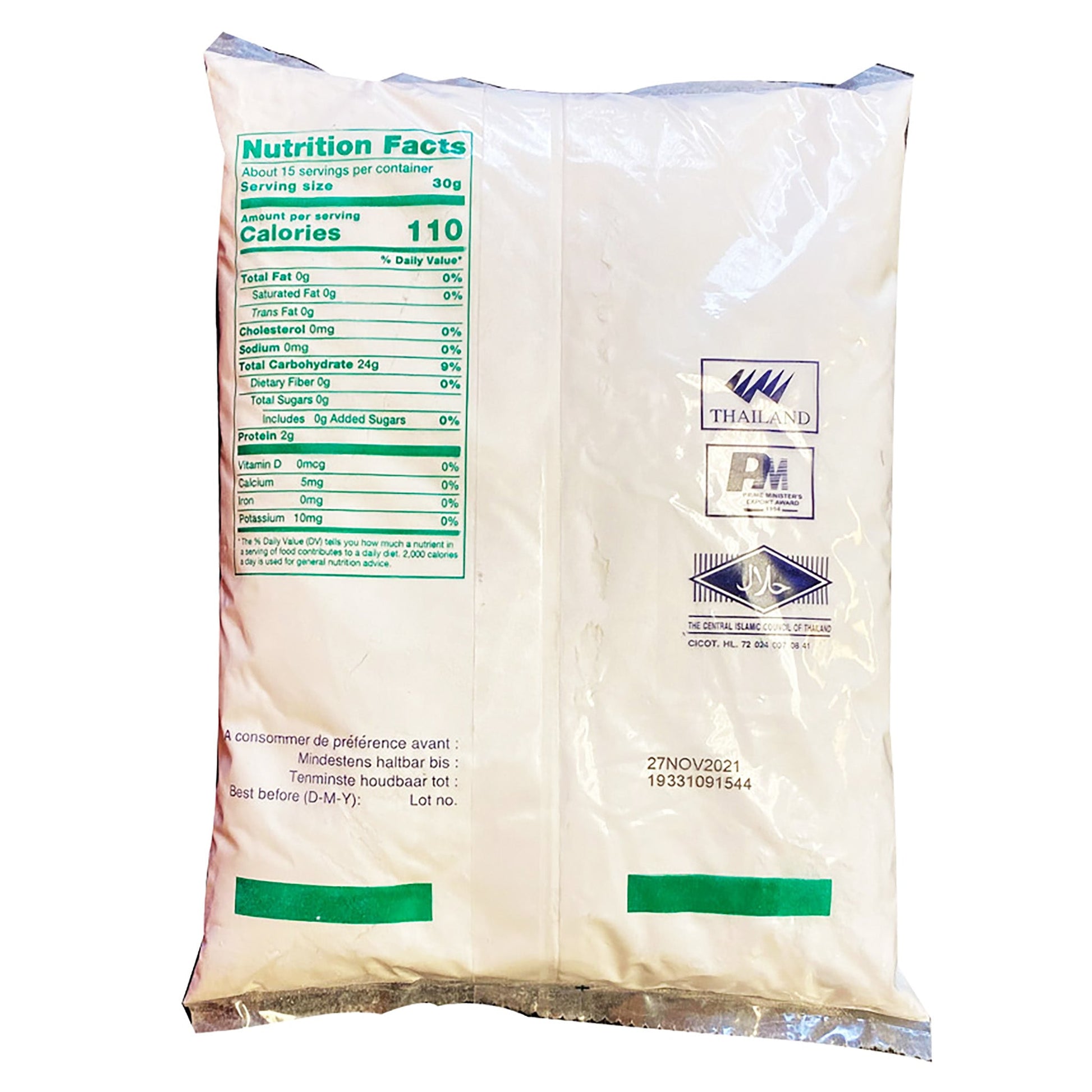 Back graphic image of Erawan Glutinous Rice Flour - Green 16oz