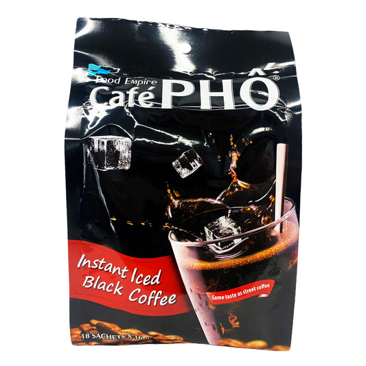 Front graphic view of Food Empire Cafe Pho Instant Iced Black Coffee 10.15oz (288g)