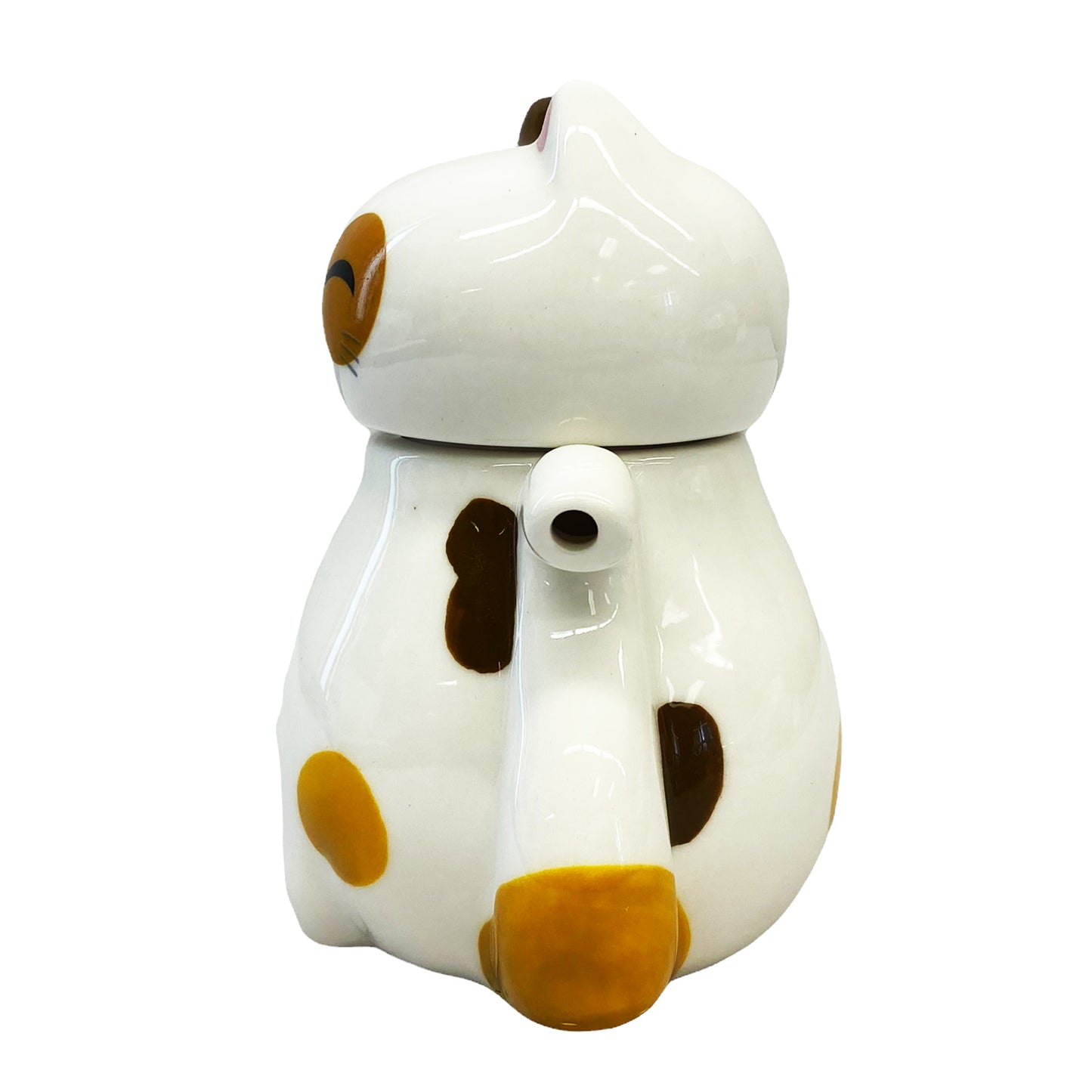 Side graphic view of Genki Cats Porcelain Sauce Dispenser - Beige 3.75 Inches 4oz 