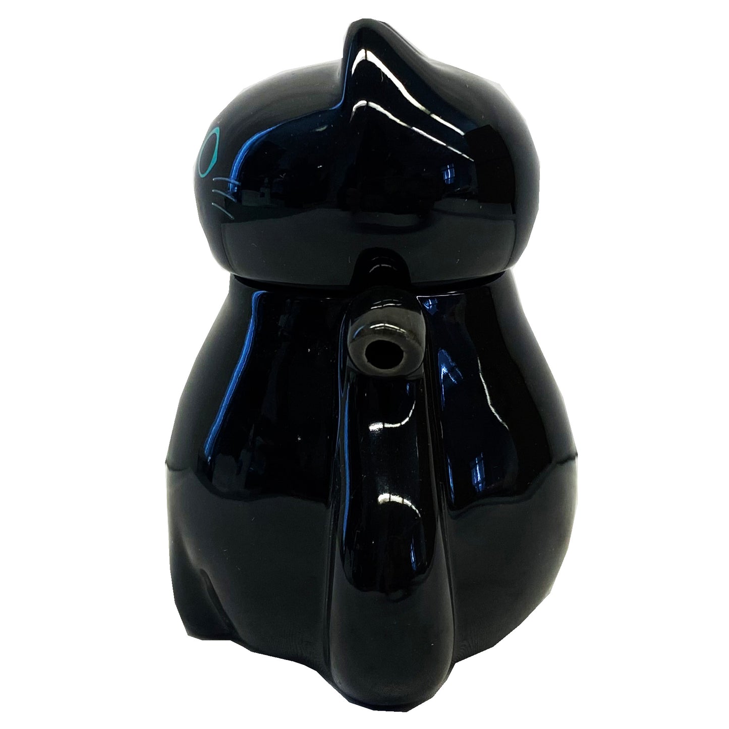 Side graphic view of Genki Cats Porcelain Sauce Dispenser - Black 3.75 Inches 4oz