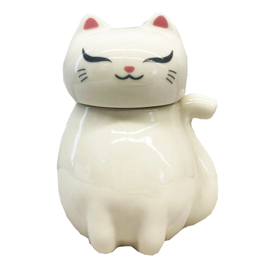 Front graphic view of Genki Cats Porcelain Sauce Dispenser - White 3.75 Inches 4oz