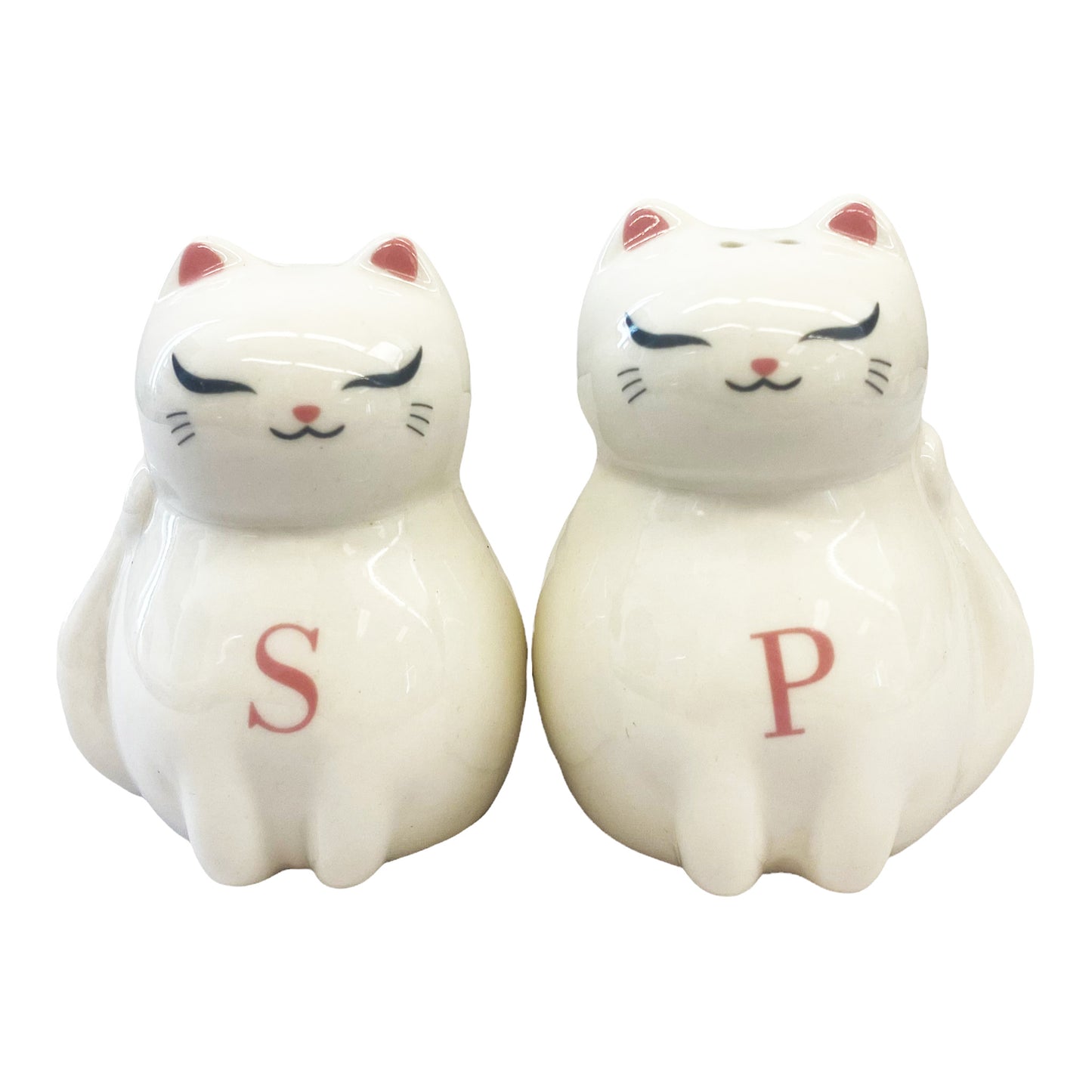 Front graphic view of Genki Cats Salt and Pepper Shaker - White 3 inches 
