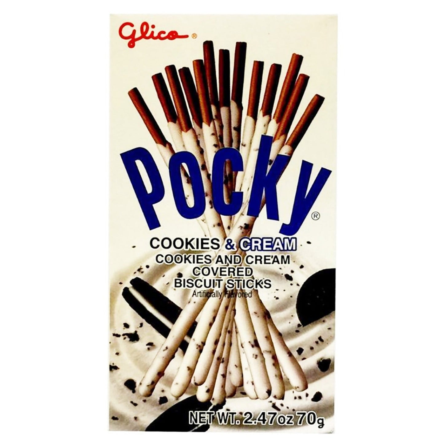 Front graphic image of Glico Pocky Biscuit Sticks - Cookies & Cream 2.47oz