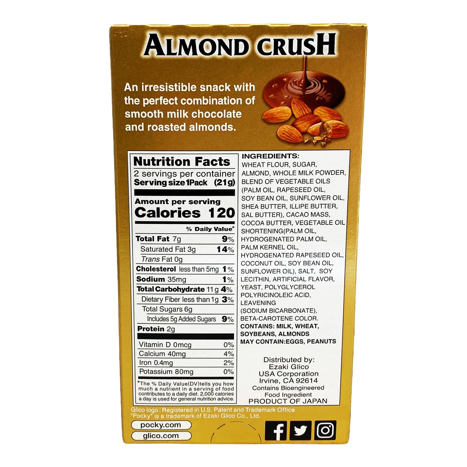 Back graphic image of Glico Pocky Sticks - Chocolate Almond Crush 1.45oz (41g)