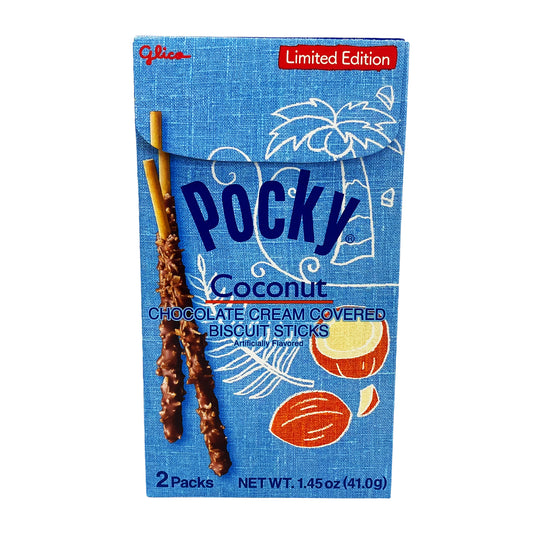 Front graphic image of Glico Pocky Sticks - Chocolate Coconut 1.45oz