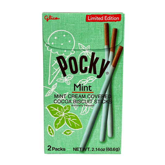 Front graphic view of Glico Pocky Sticks -  Mint 2.14oz