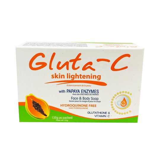 Front graphic view of Gluta-C Skin Lightening Face & Body Soap with Papaya Enzymes 4.76oz