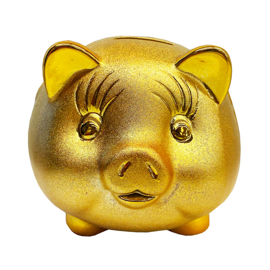 Front graphic view of Gold Chinese Happiness Piggy Money Bank 6 inches
