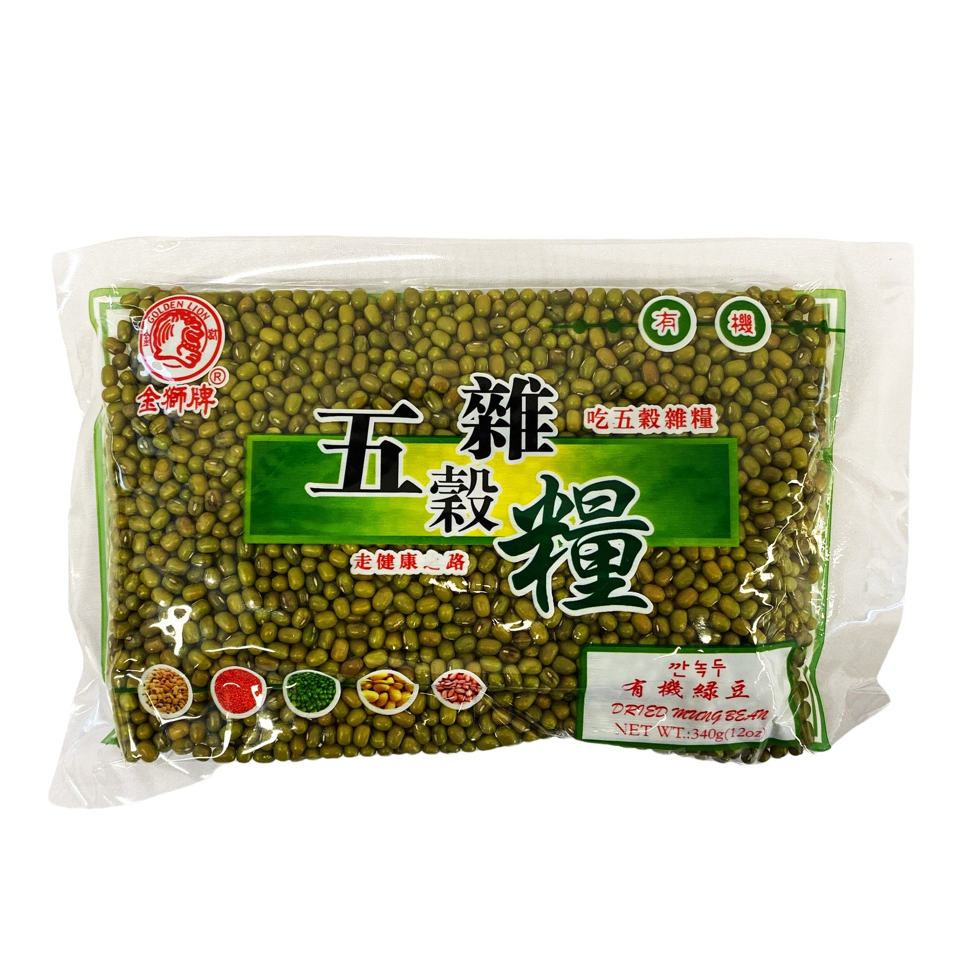 Front graphic view of Golden Lion Dried Mung Bean 12oz