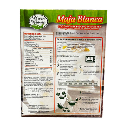 Back graphic image of Green Leaves Coconut Milk Pudding Instant Mix - Maja Blanca 8.81oz