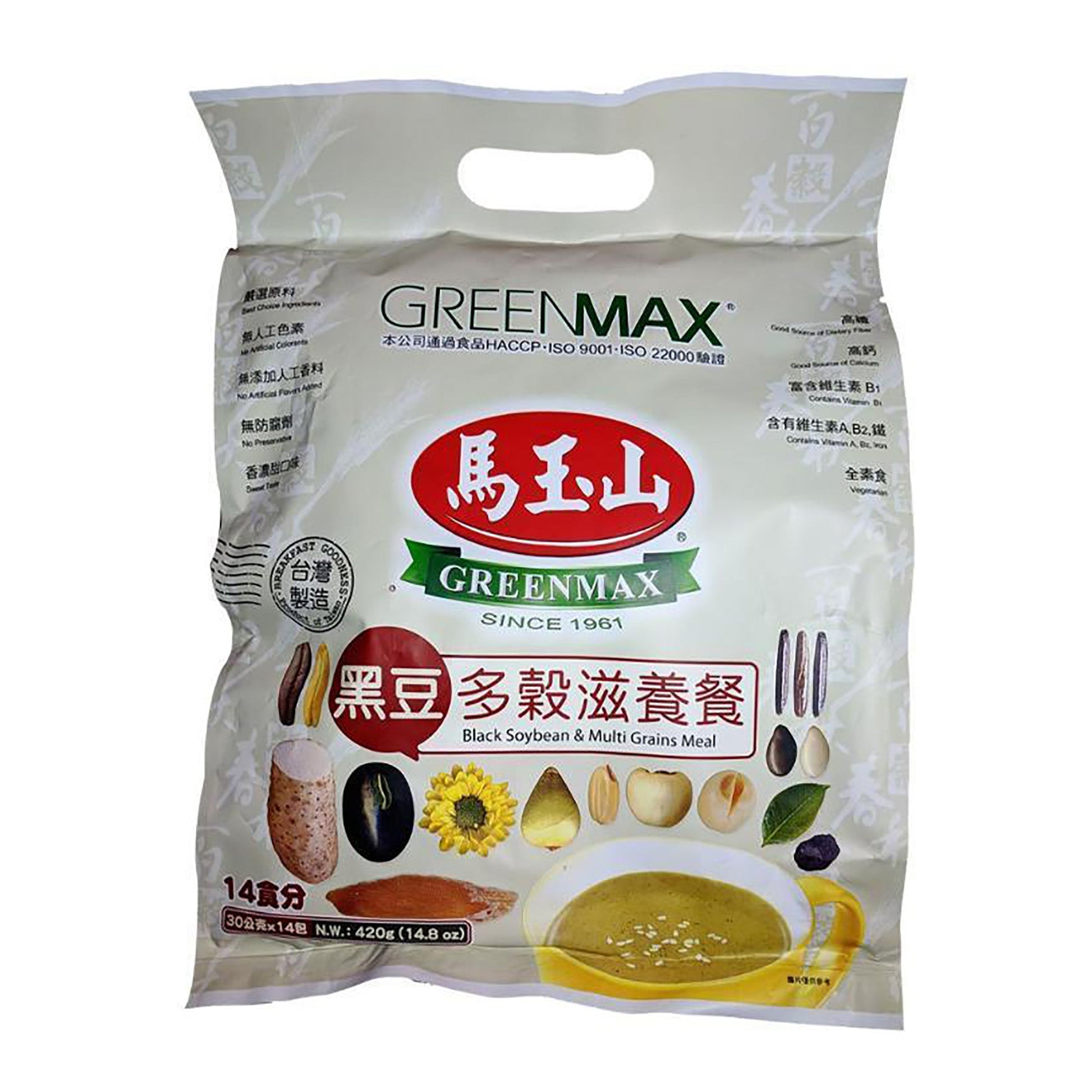 Front graphic image of Greenmax Black Soybean & Multi Grains Meal 12.7oz - 马玉山 黑豆多谷滋养餐 12.7oz