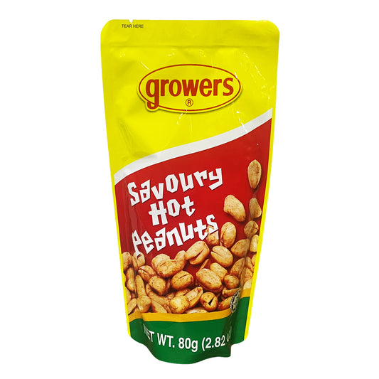 Front graphic image of Growers Savoury Hot Peanuts 2.82oz
