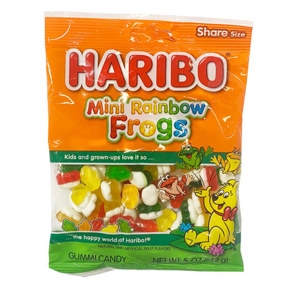 Front graphic image of Haribo Mini Rainbow Frog Gummi Candy 5oz