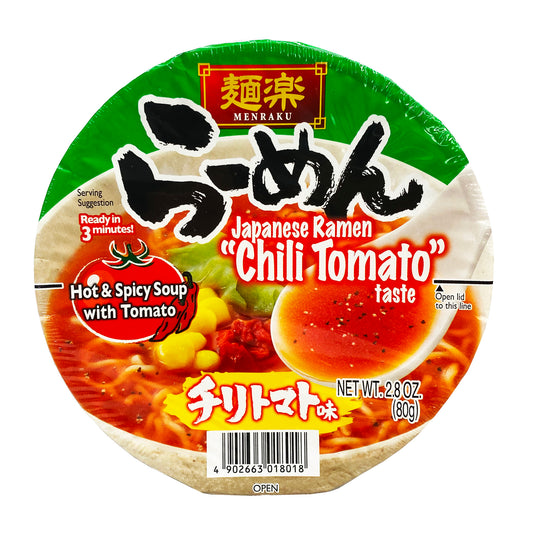 Front graphic image of Hikari Menraku Chili Tomato Ramen 2.8oz (80g)