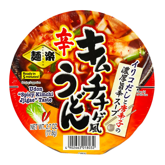 Front graphic image of Hikari Menraku Spicy Kimchi Jjigae Udon 2.7oz (77.8g)