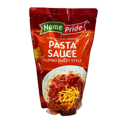 Front graphic view of Home Pride Filipino Sweet Style Pasta Sauce 35.27oz (1kg)