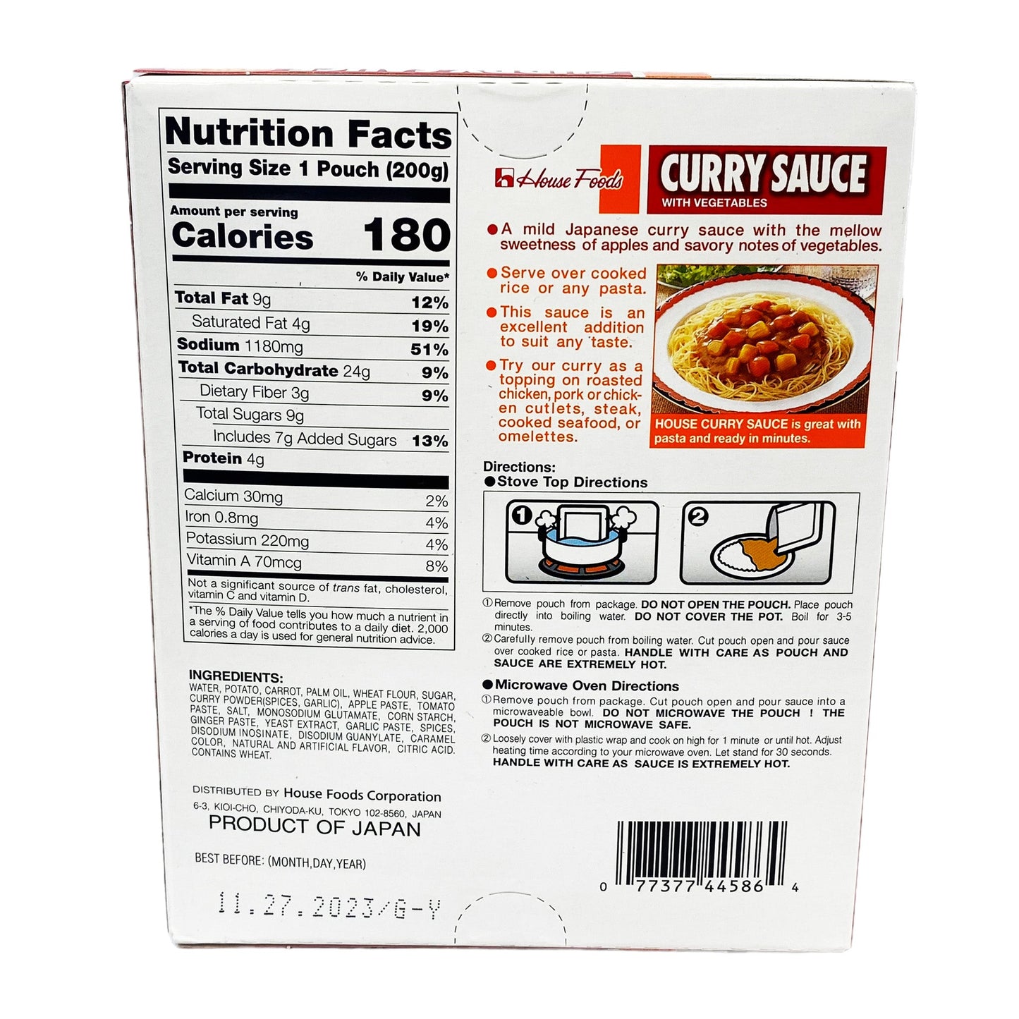 Back graphic image of House Foods Curry Sauce With Vegetables - Mild Flavor 7oz