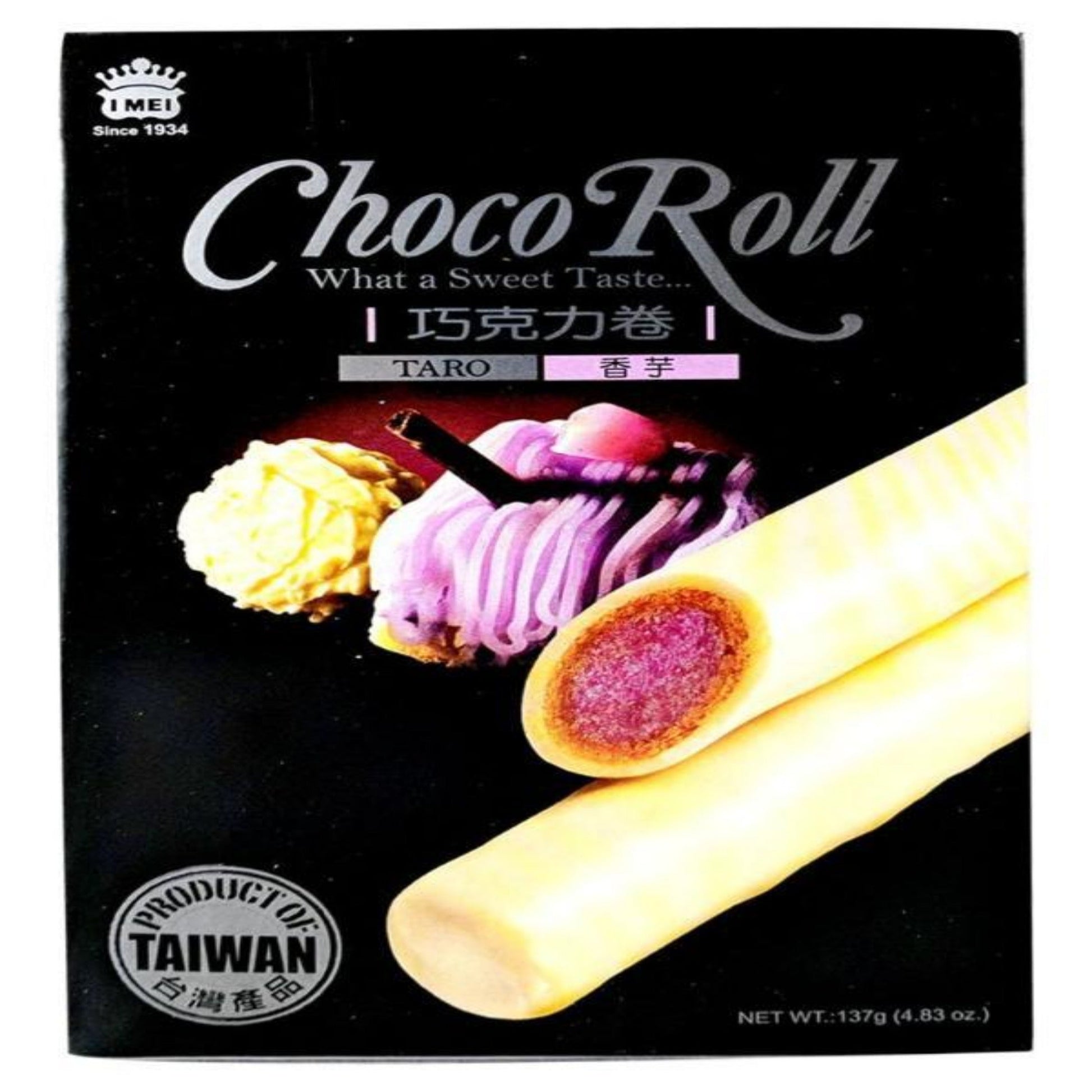 Front graphic image of Imei Choco Roll Taro Flavor 4.83oz